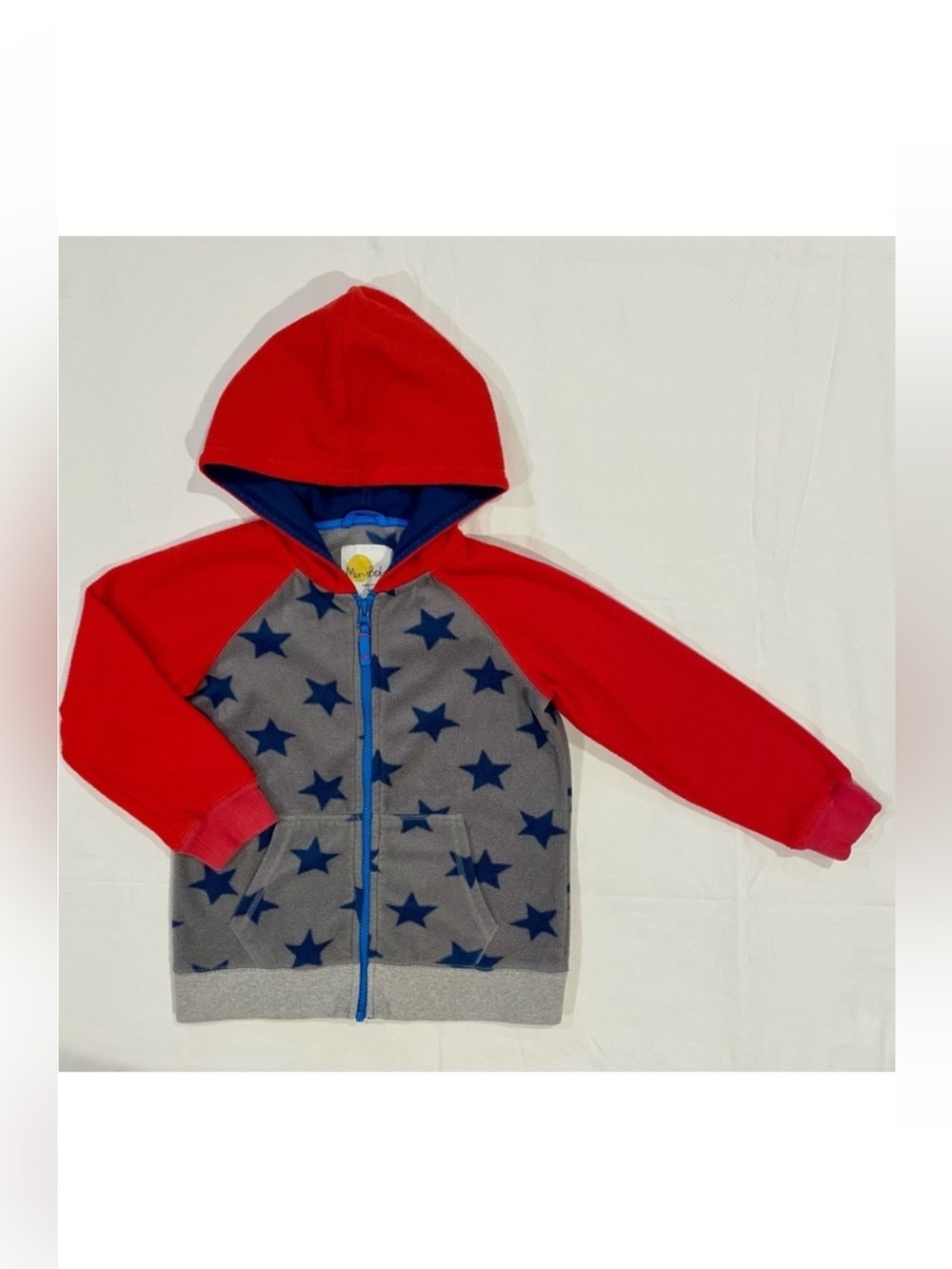 Mini Boden Fleece Jacket Boys 5/6 Girls Stars Hooded Zip-Up Fall Colorblocked
